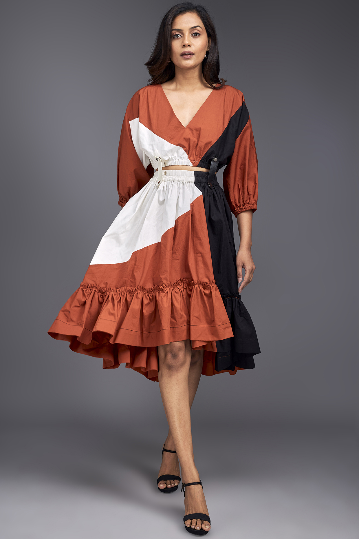 Orange Cotton Color-Block Co-Ord Set by Deepika Arora at Pernia's Pop Up Shop