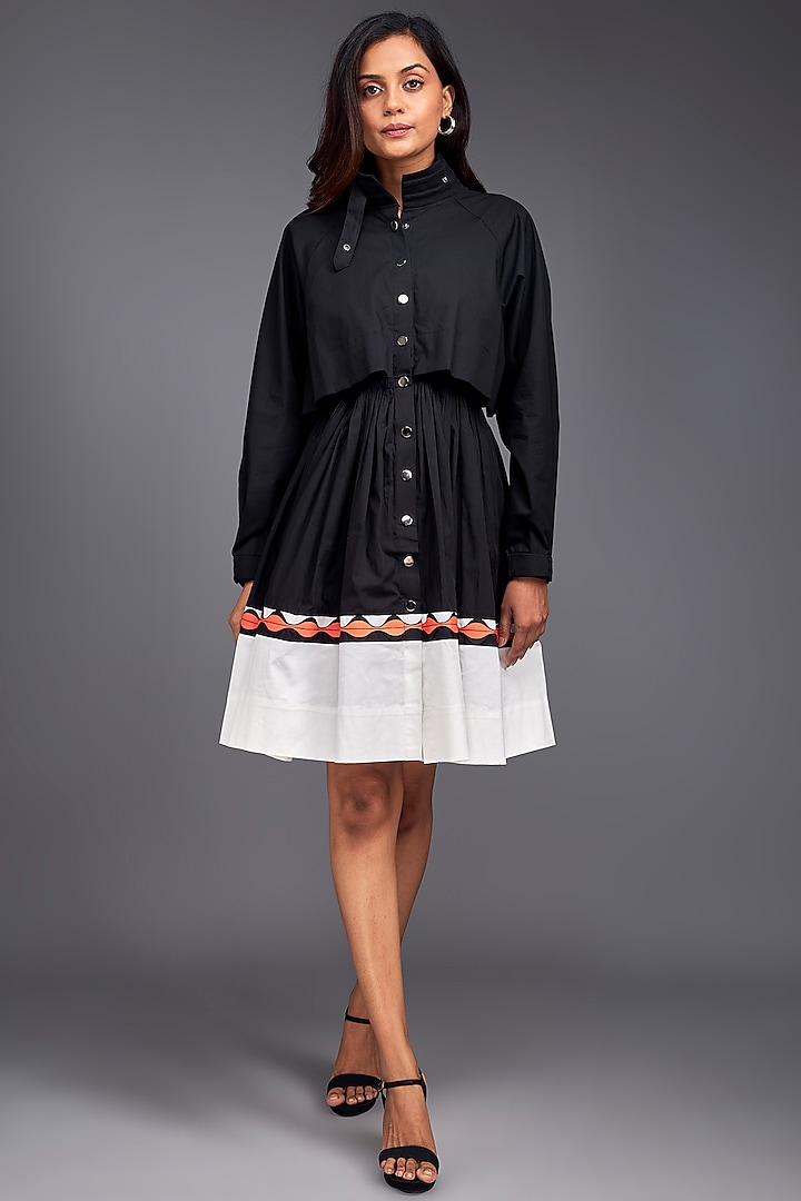 Black & White Cotton Color-Block Ruffled Mini Dress by Deepika Arora at Pernia's Pop Up Shop