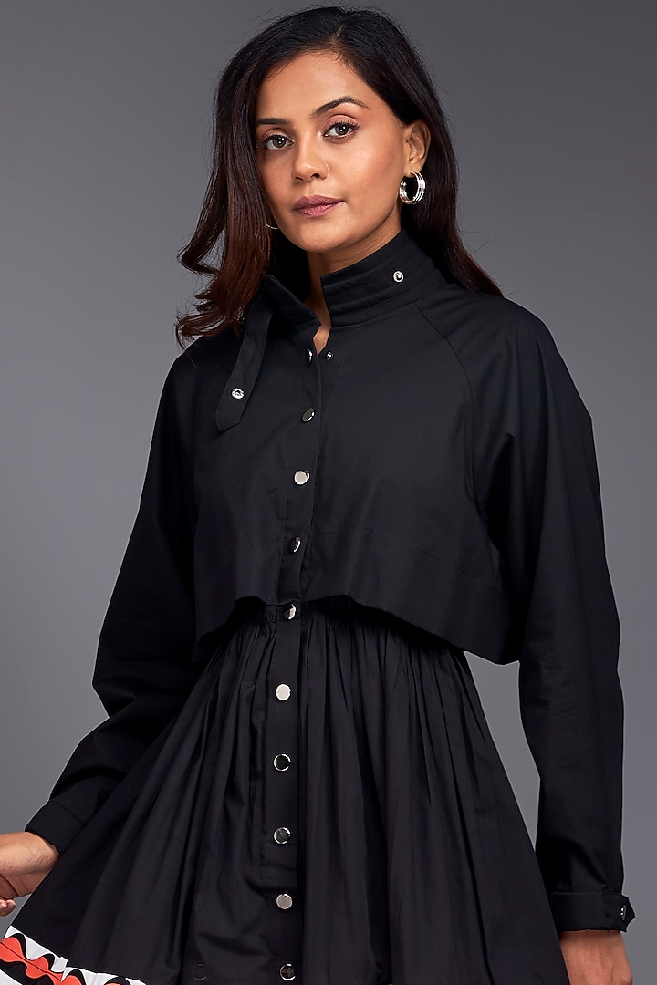 Black & White Cotton Color-Block Ruffled Mini Summer Dress by Deepika Arora at Pernia's Pop Up Shop