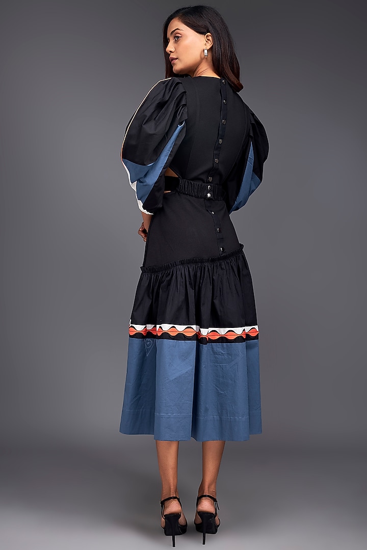 Black Cotton Color-Block Midi Summer Dress by Deepika Arora at Pernia's Pop Up Shop