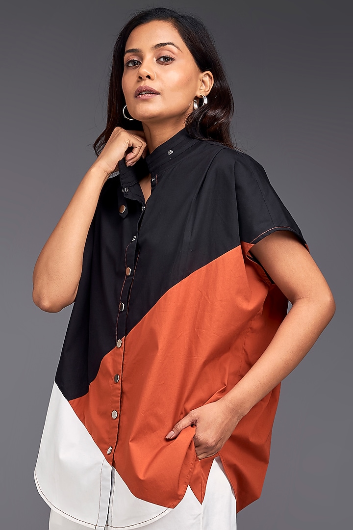 Orange Cotton Color-Block Co-Ord Set by Deepika Arora at Pernia's Pop Up Shop