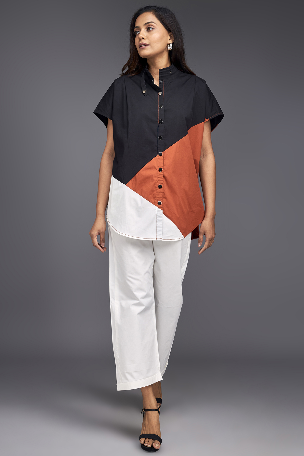 Orange Cotton Color-Block Co-Ord Set by Deepika Arora at Pernia's Pop Up Shop