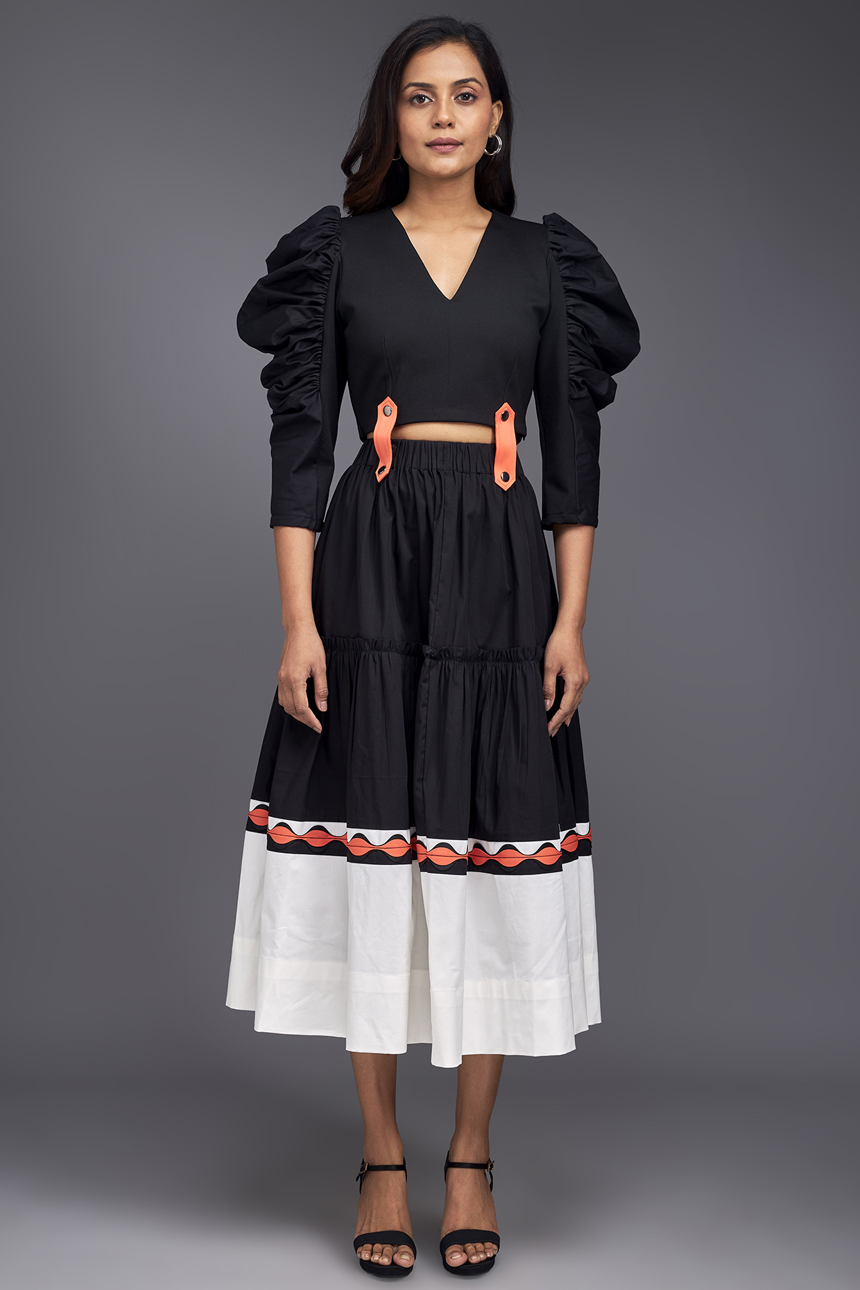 Black & White Cotton Color-Block Co-Ord Set by Deepika Arora at Pernia's Pop Up Shop