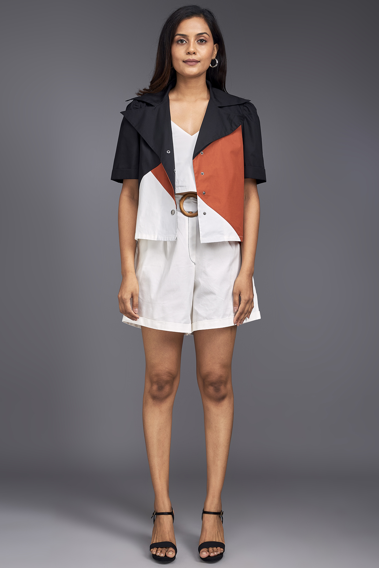 Orange Cotton Color-Block Co-Ord Set by Deepika Arora at Pernia's Pop Up Shop