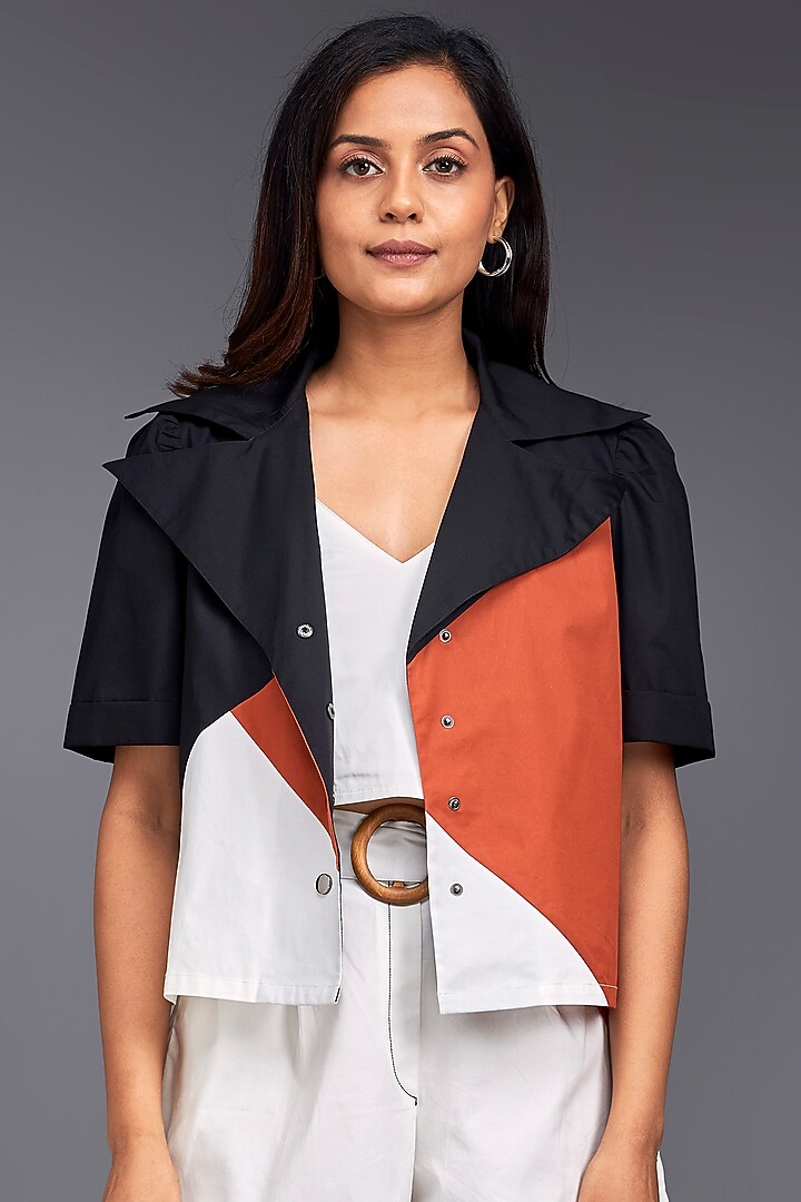 Orange Cotton Color-Block Co-Ord Set by Deepika Arora at Pernia's Pop Up Shop