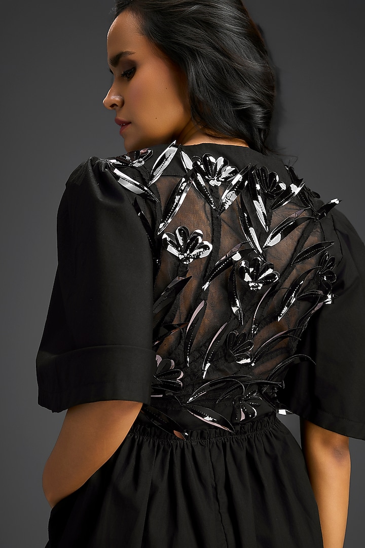 Black Cotton Embellished Playsuit by Deepika Arora at Pernia's Pop Up Shop