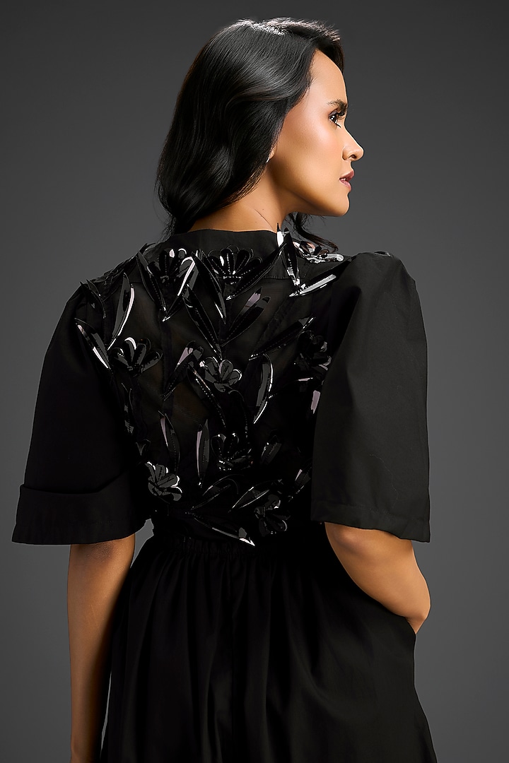 Black Cotton Embellished Playsuit by Deepika Arora at Pernia's Pop Up Shop