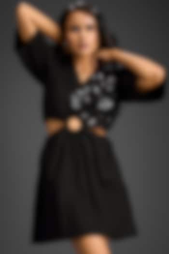 Black Cotton 3D Embellished Summer Dress by Deepika Arora at Pernia's Pop Up Shop