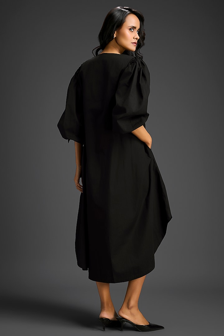 Black Cotton Embellished High-Low Summer Dress by Deepika Arora at Pernia's Pop Up Shop