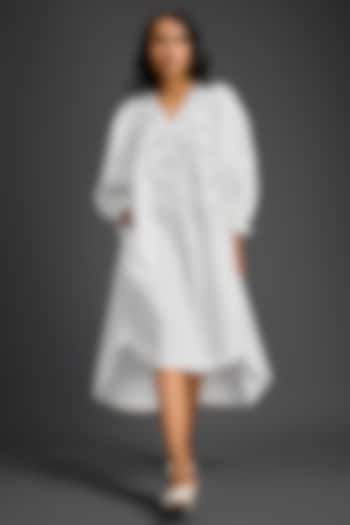 White Cotton Embellished High-Low Summer Dress by Deepika Arora at Pernia's Pop Up Shop