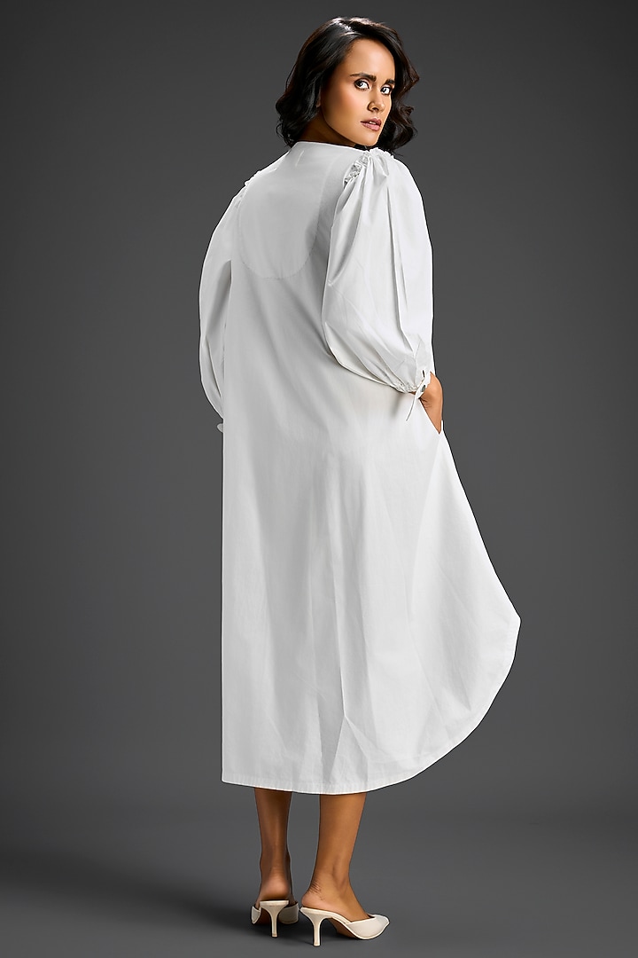 White Cotton Embellished High-Low Summer Dress by Deepika Arora at Pernia's Pop Up Shop