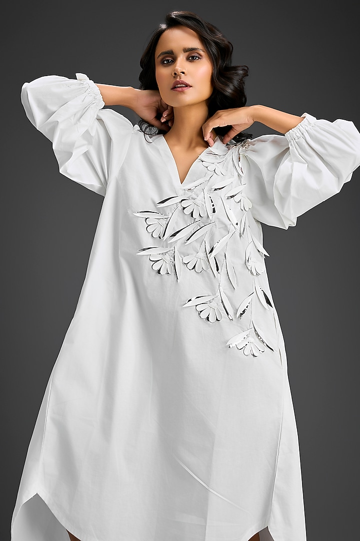 White Cotton Embellished High-Low Summer Dress by Deepika Arora at Pernia's Pop Up Shop
