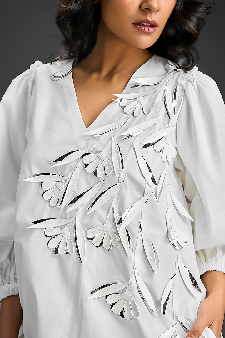 White Cotton Embellished High-Low Summer Dress by Deepika Arora at Pernia's Pop Up Shop