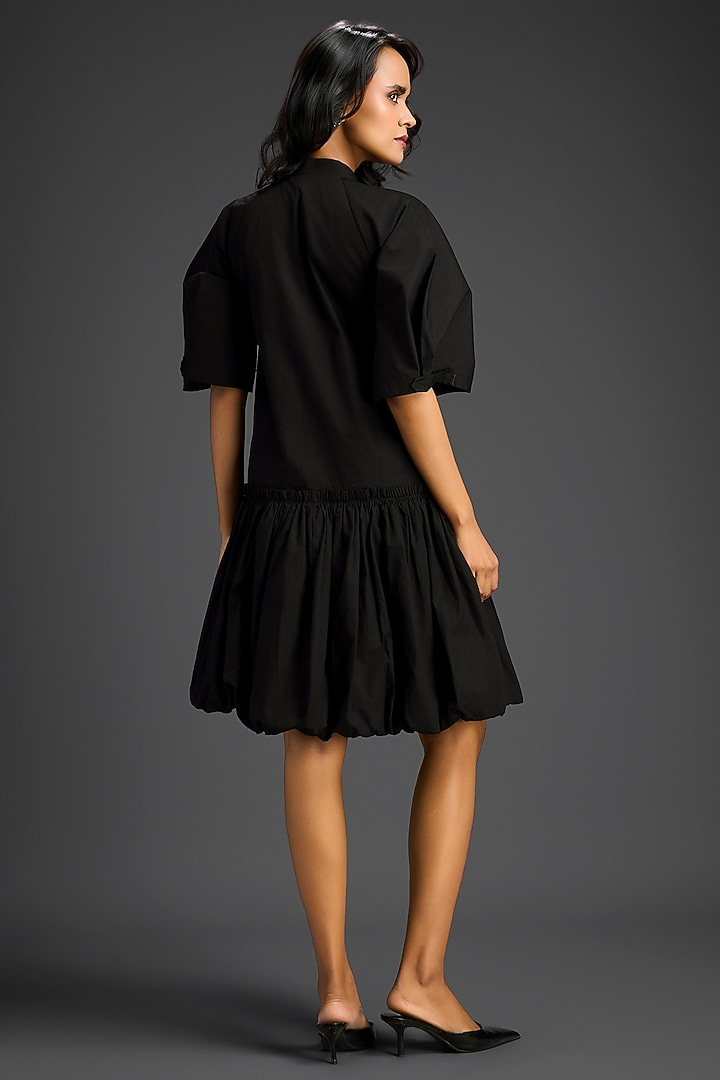 Black Cotton 3D Floral Embellished Summer Dress by Deepika Arora at Pernia's Pop Up Shop
