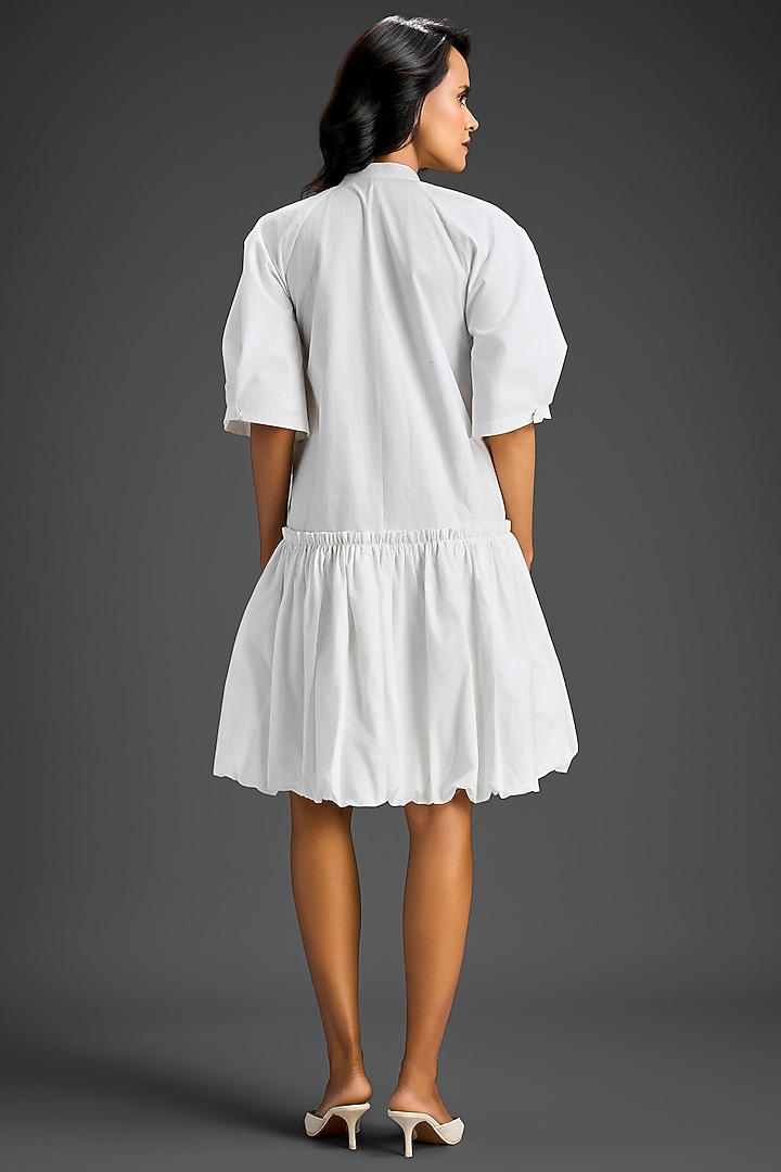 White Cotton 3D Floral Embellished Summer Dress by Deepika Arora at Pernia's Pop Up Shop