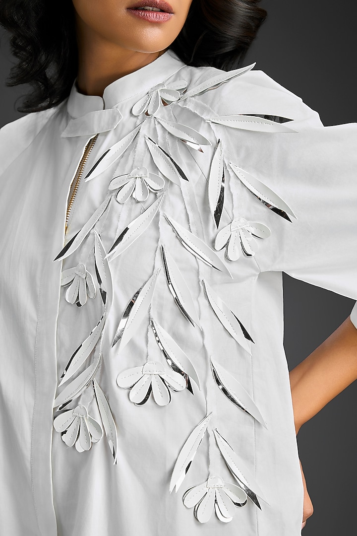 White Cotton 3D Floral Embellished Summer Dress by Deepika Arora at Pernia's Pop Up Shop