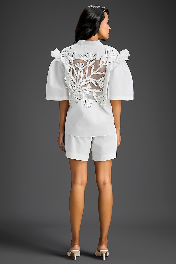 White Cotton 3D Embellished Co-Ord Set by Deepika Arora at Pernia's Pop Up Shop