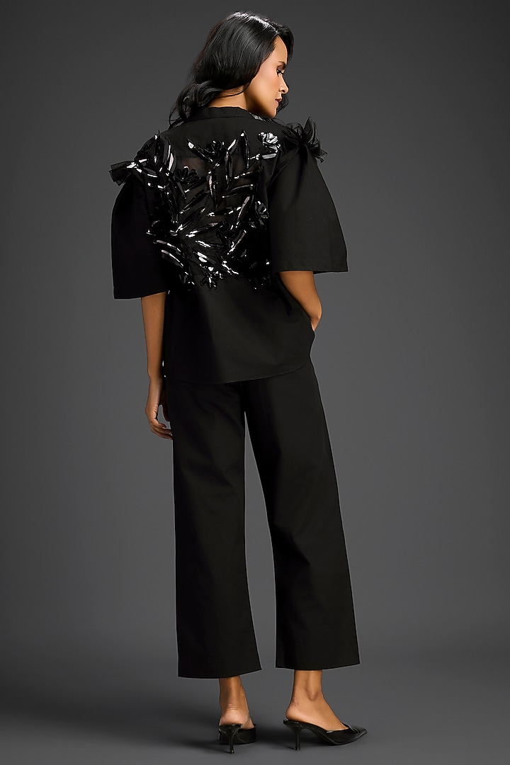 Black Cotton 3D Embellished Co-Ord Set by Deepika Arora at Pernia's Pop Up Shop