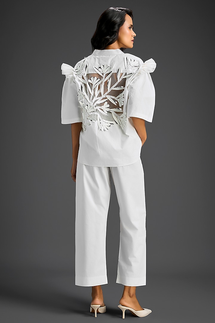 White Cotton 3D Embellished Co-Ord Set by Deepika Arora at Pernia's Pop Up Shop