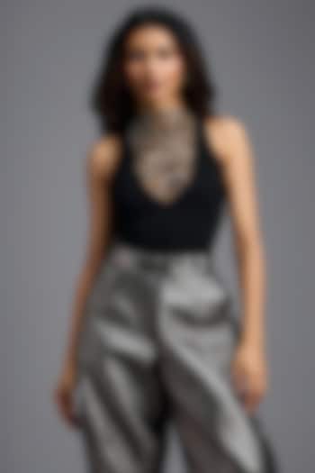 Black Ponte Roma Fabric Top by Deepika Arora at Pernia's Pop Up Shop