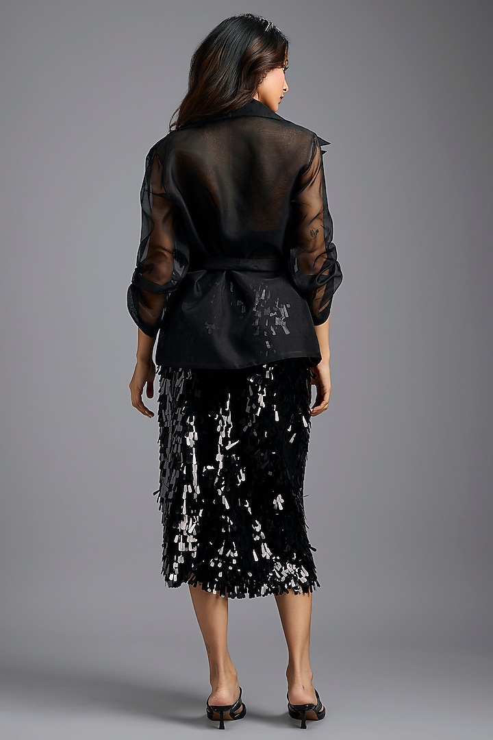 Black Sequins Midi Skirt by Deepika Arora at Pernia's Pop Up Shop