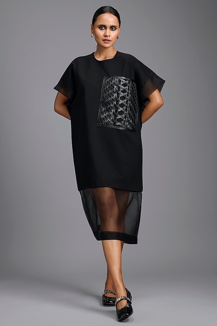 Black Ponte Roma & Organza Oversized Summer Dress by Deepika Arora at Pernia's Pop Up Shop