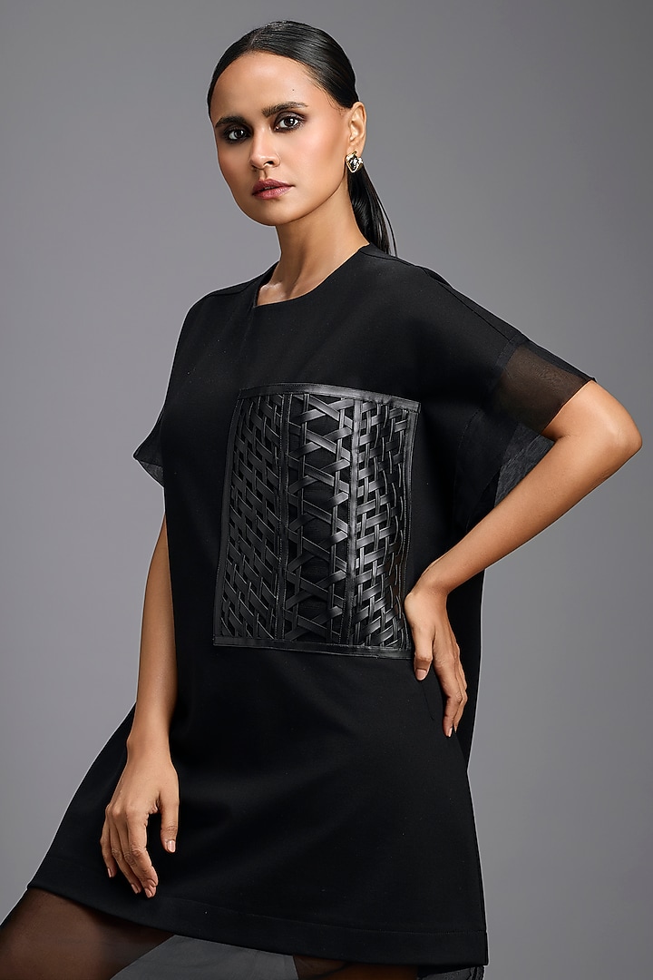Black Ponte Roma & Organza Oversized Summer Dress by Deepika Arora at Pernia's Pop Up Shop