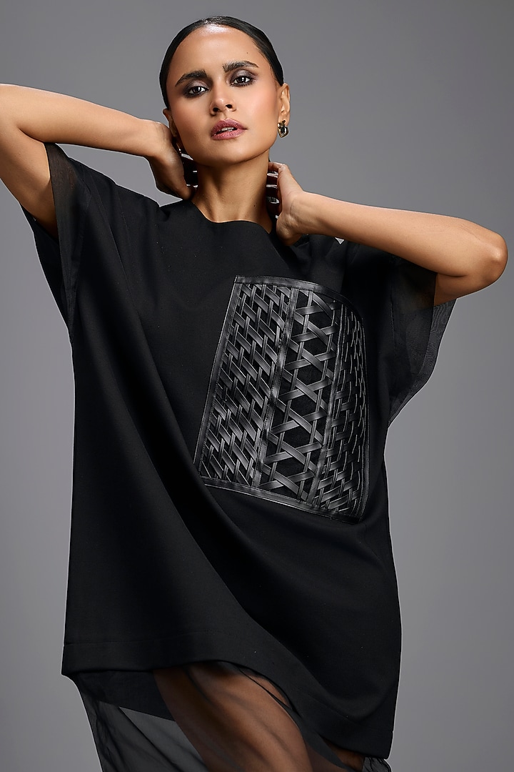 Black Ponte Roma & Organza Oversized Summer Dress by Deepika Arora at Pernia's Pop Up Shop