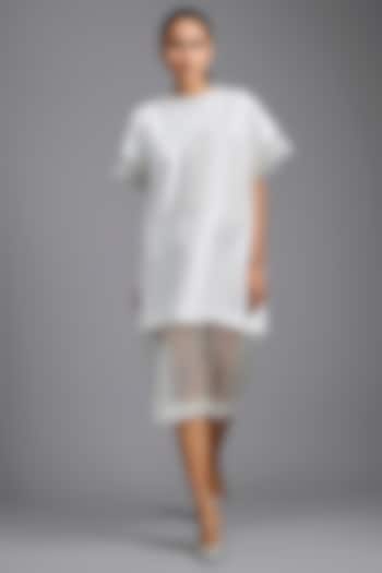 White Ponte Roma & Organza Oversized Summer Dress by Deepika Arora at Pernia's Pop Up Shop