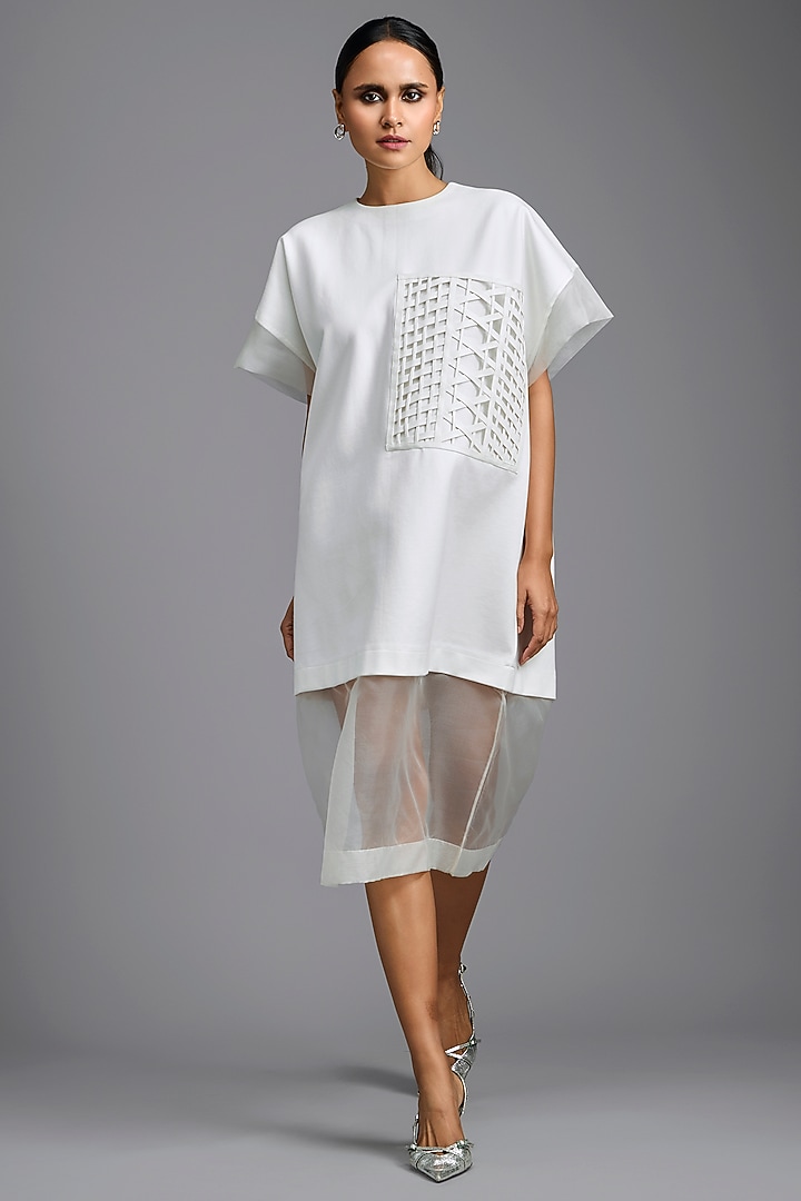 White Ponte Roma & Organza Oversized Summer Dress by Deepika Arora at Pernia's Pop Up Shop