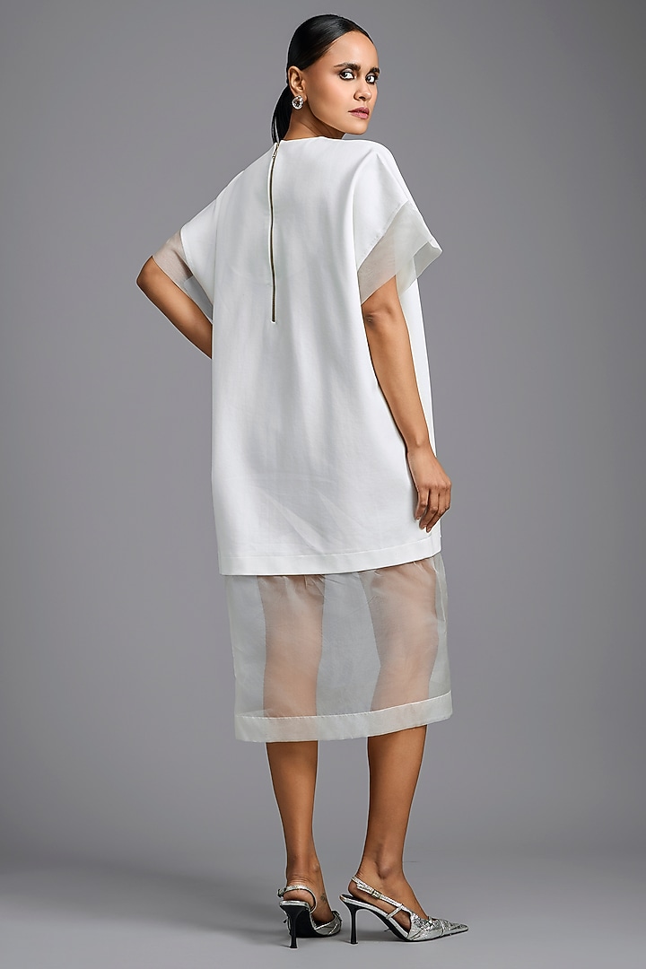 White Ponte Roma & Organza Oversized Summer Dress by Deepika Arora at Pernia's Pop Up Shop