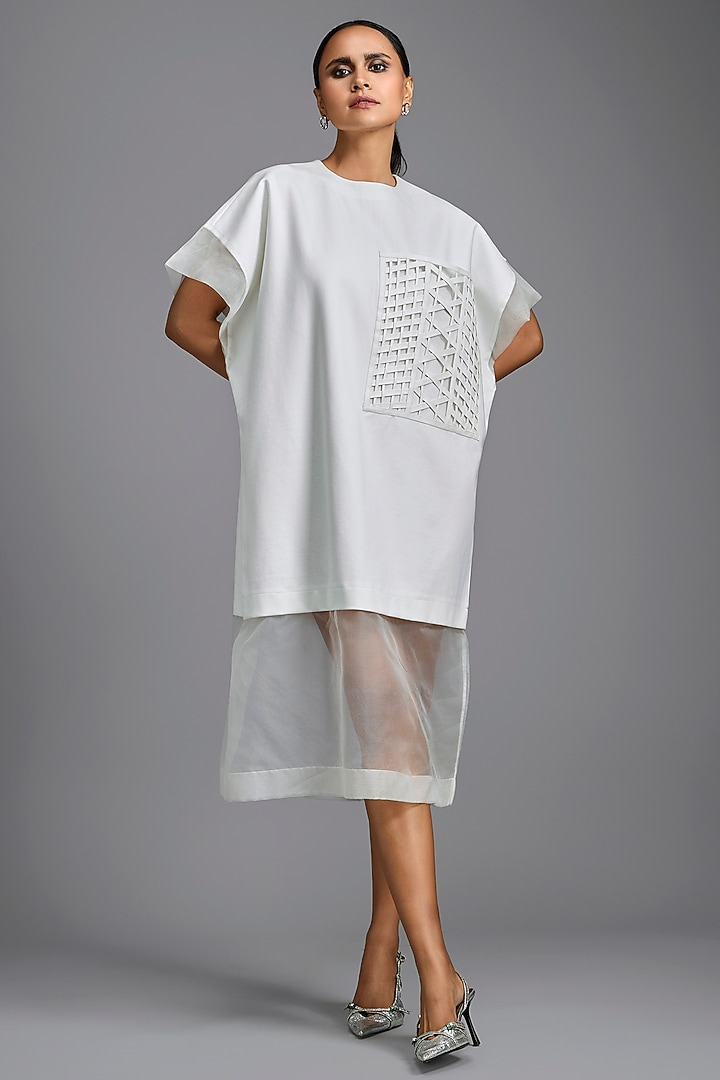 White Ponte Roma & Organza Oversized Summer Dress by Deepika Arora at Pernia's Pop Up Shop