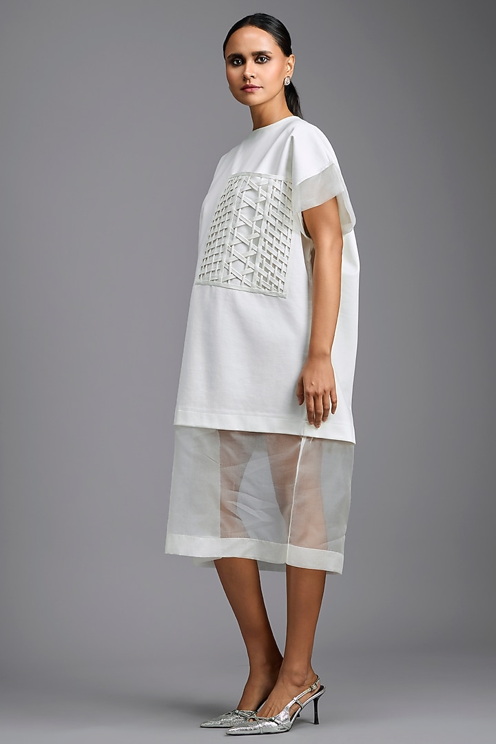 White Ponte Roma & Organza Oversized Summer Dress by Deepika Arora at Pernia's Pop Up Shop