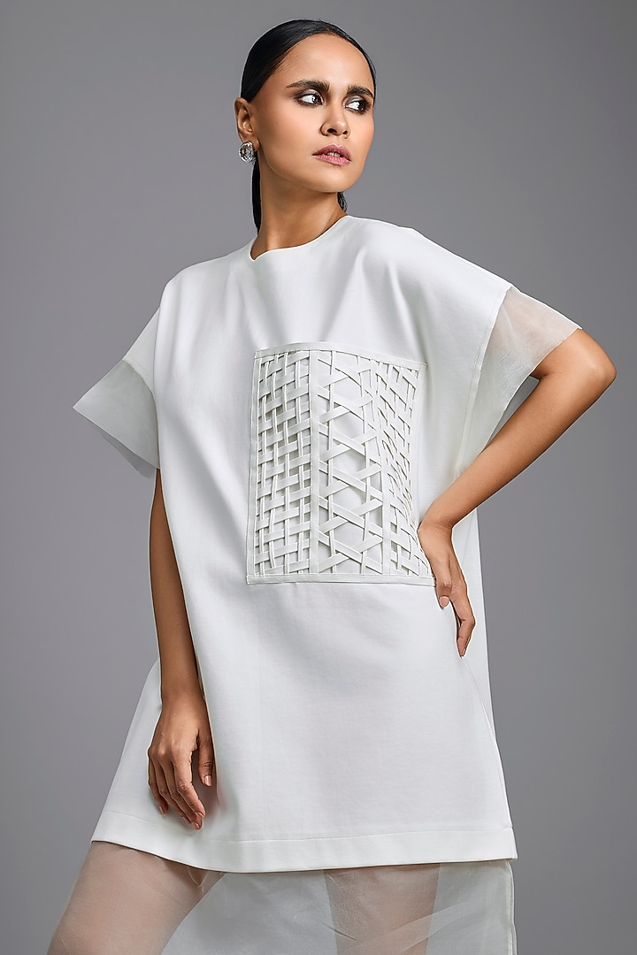 White Ponte Roma & Organza Oversized Summer Dress by Deepika Arora at Pernia's Pop Up Shop