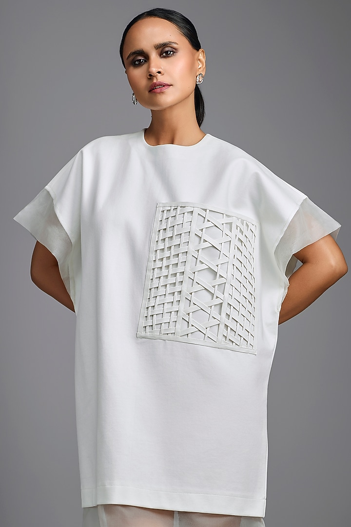 White Ponte Roma & Organza Oversized Summer Dress by Deepika Arora at Pernia's Pop Up Shop