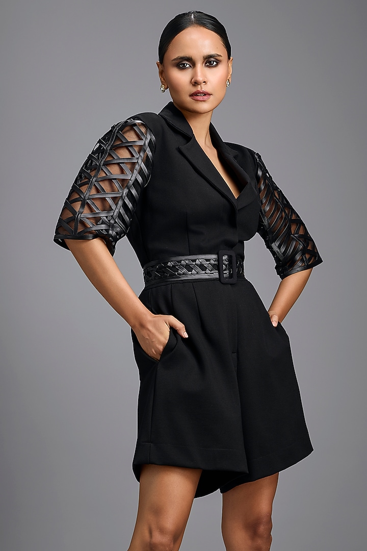 Black Ponte Roma Playsuit by Deepika Arora at Pernia's Pop Up Shop