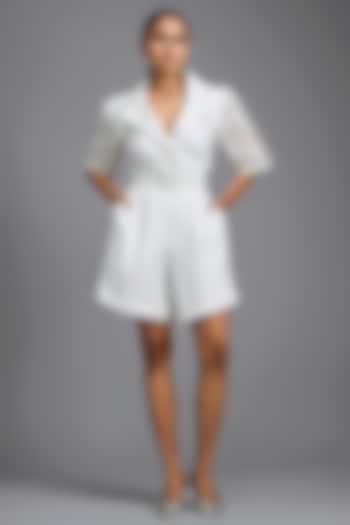 White Ponte Roma Playsuit by Deepika Arora at Pernia's Pop Up Shop
