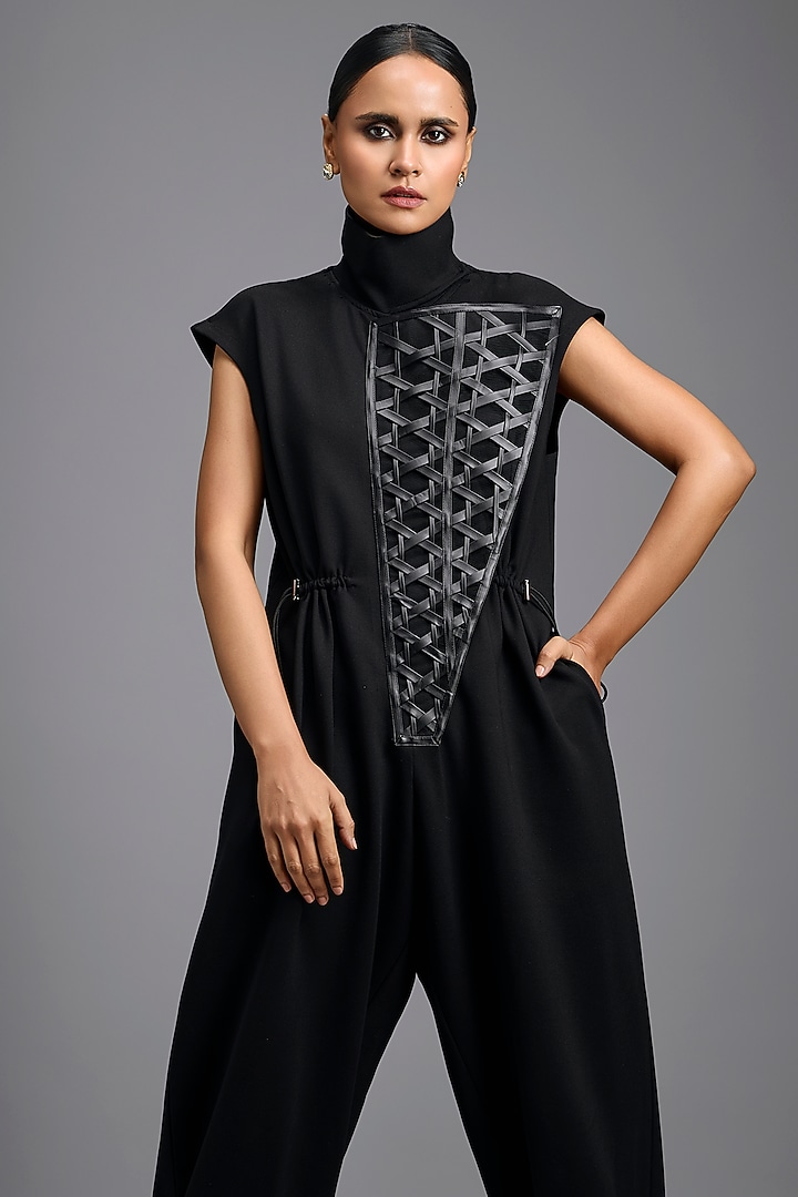Black Ponte Roma Jumpsuit by Deepika Arora at Pernia's Pop Up Shop