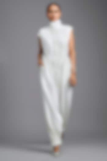 White Ponte Roma Jumpsuit by Deepika Arora at Pernia's Pop Up Shop