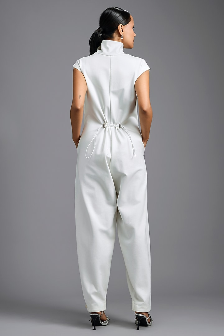 White Ponte Roma Jumpsuit by Deepika Arora at Pernia's Pop Up Shop