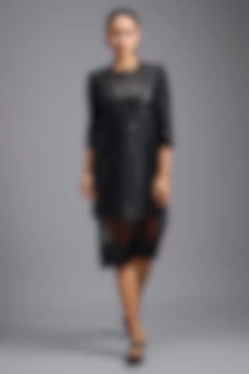 Black Leather & Pure Organza Vacation Dress by Deepika Arora at Pernia's Pop Up Shop