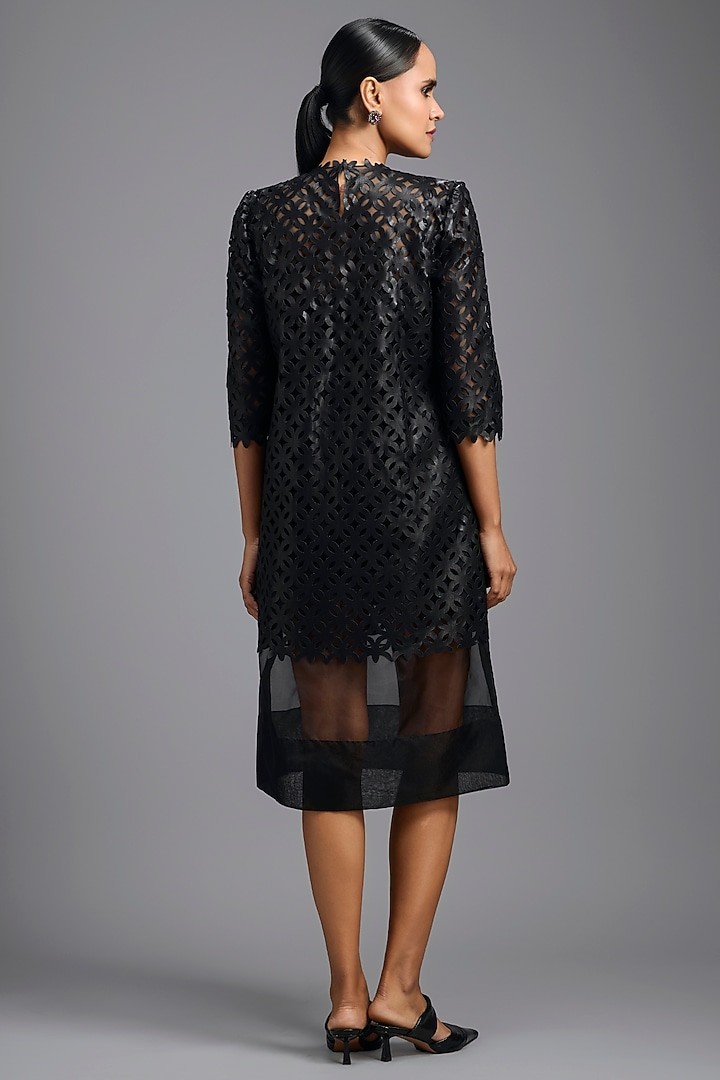 Black Leather & Pure Organza Vacation Dress by Deepika Arora at Pernia's Pop Up Shop