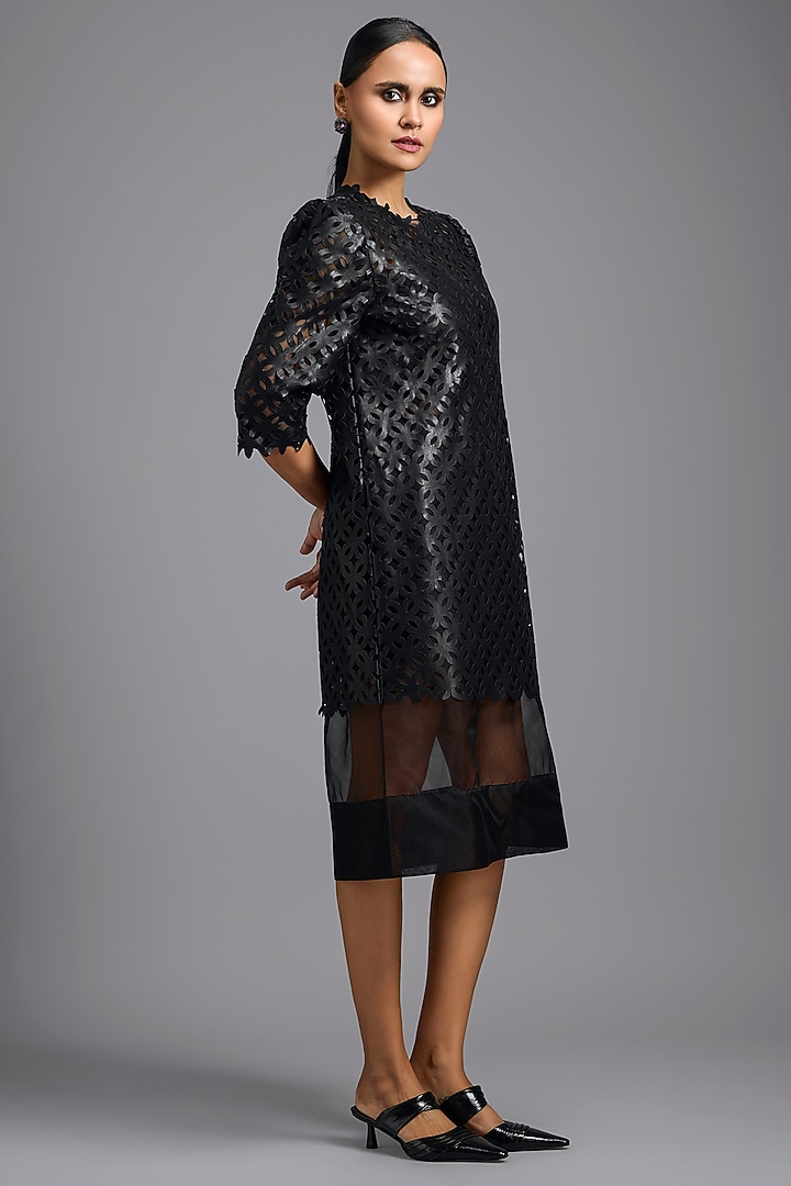 Black Leather & Pure Organza Vacation Dress by Deepika Arora at Pernia's Pop Up Shop