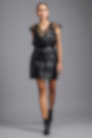 Black Woven Leather Mini Skirt by Deepika Arora at Pernia's Pop Up Shop