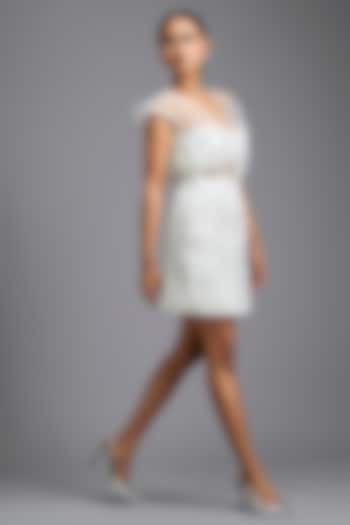 White Woven Leather Mini Skirt by Deepika Arora at Pernia's Pop Up Shop