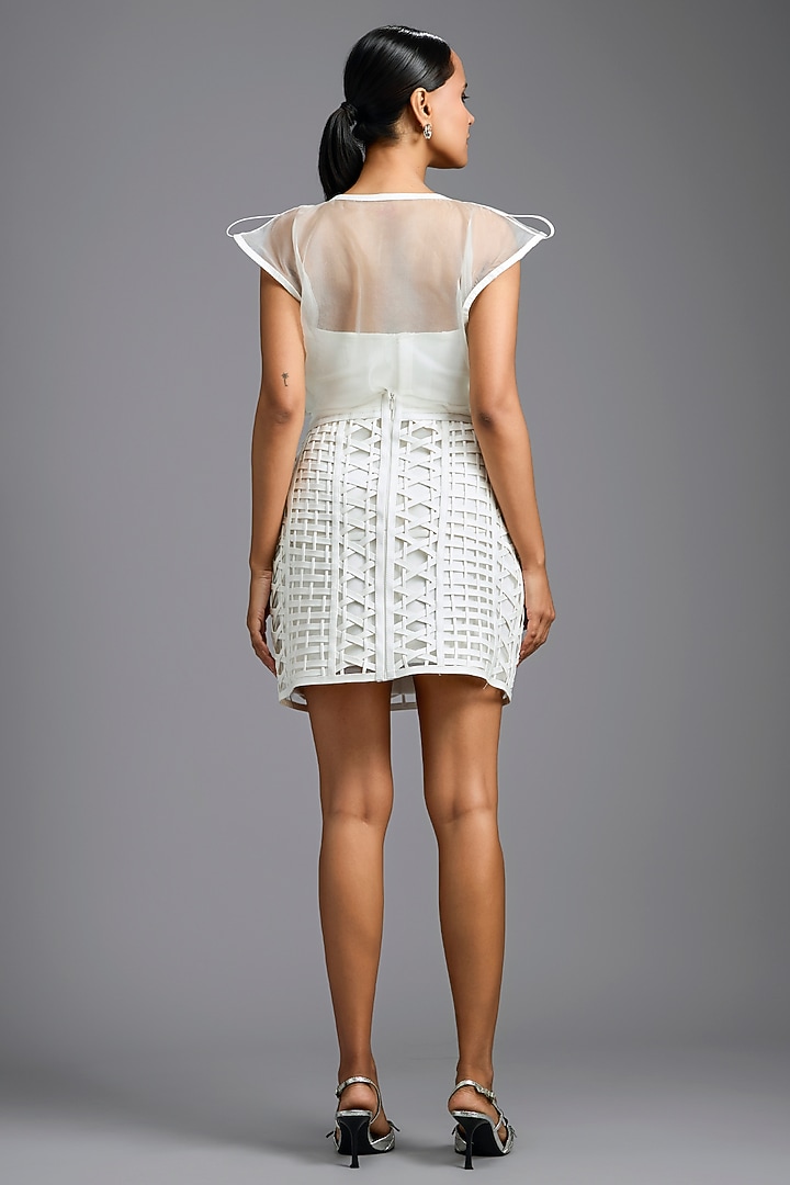 White Woven Leather Mini Skirt by Deepika Arora at Pernia's Pop Up Shop