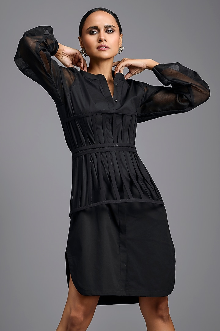 Black Cotton Shirt Summer Dress by Deepika Arora at Pernia's Pop Up Shop