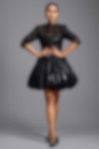 Black Pure Leather Mini Vacation Dress by Deepika Arora at Pernia's Pop Up Shop