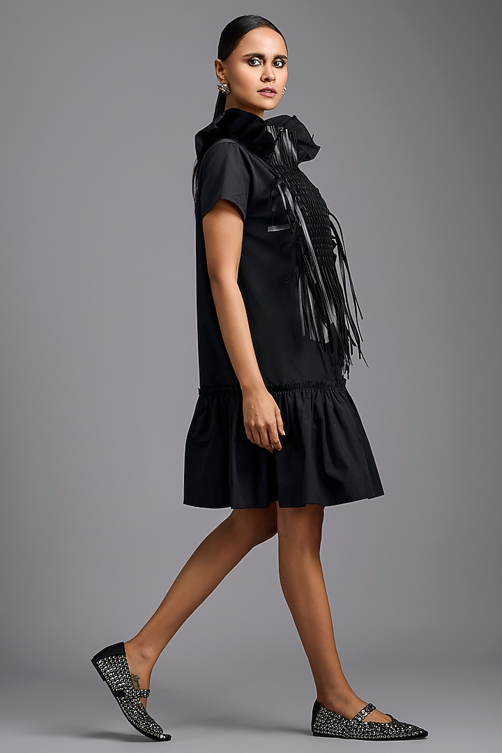Black Parachute Ruffled Mini Summer Dress by Deepika Arora at Pernia's Pop Up Shop