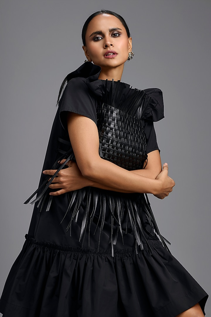 Black Parachute Ruffled Mini Summer Dress by Deepika Arora at Pernia's Pop Up Shop